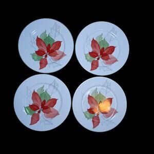 BLOCK SPAL Poinsettia Dessert Plates Watercolors Mary Lou Goertzen 1982 Set 4